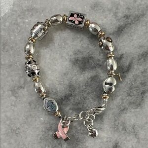 Brighton Power of Pink Vintage Silver and Gold Charm Bracelet